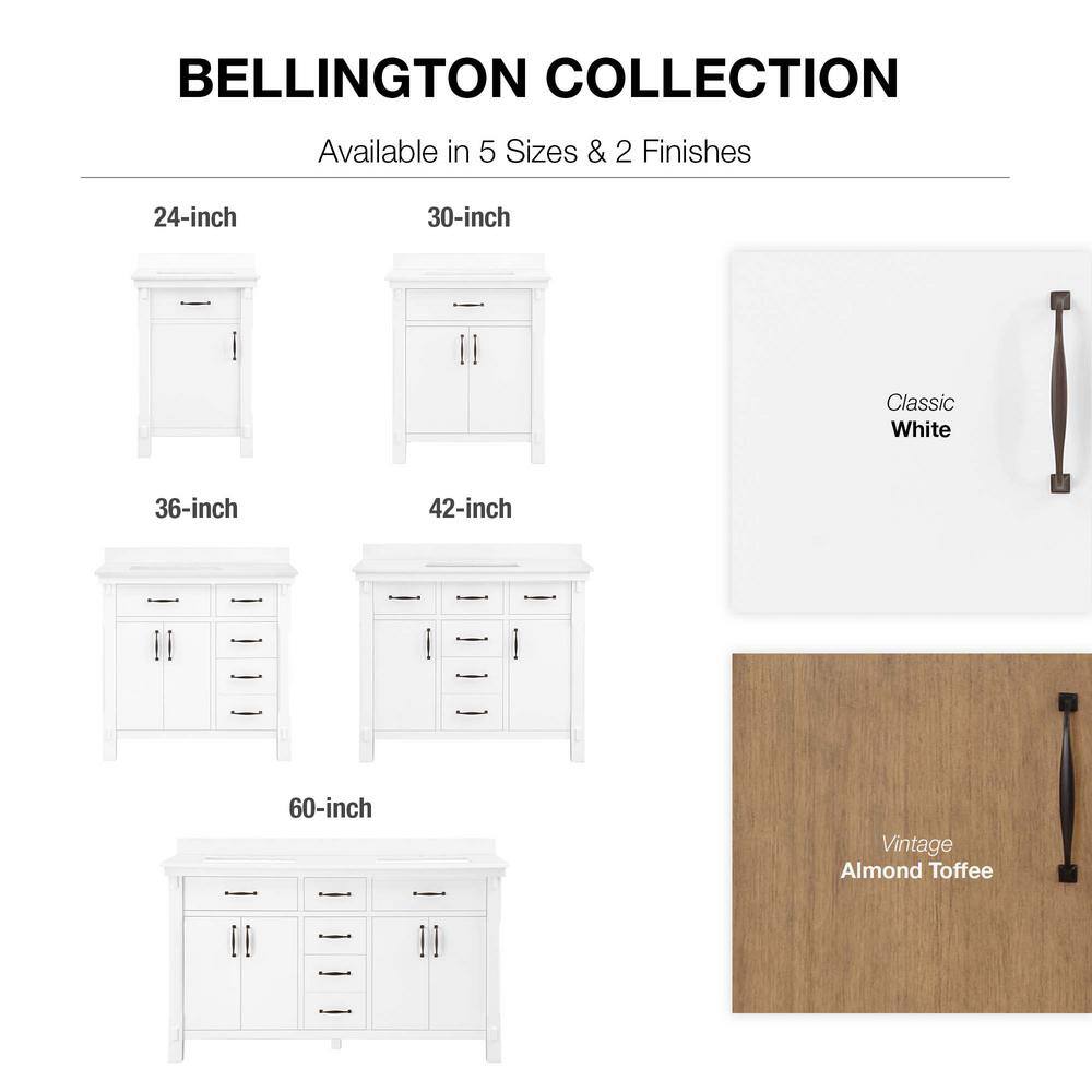 Home Decorators Collection Bellington 30 in. W x 22 in. D x 34.5 in. H Bath Vanity in Almond Toffee with White Engineered Stone Top Bellington 30