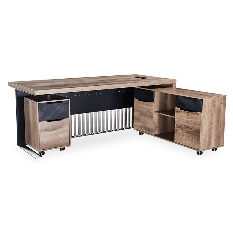 AFTAN Executive Desk with Pedestal & Right Mobile Return 180cm - Warm Oak & Black