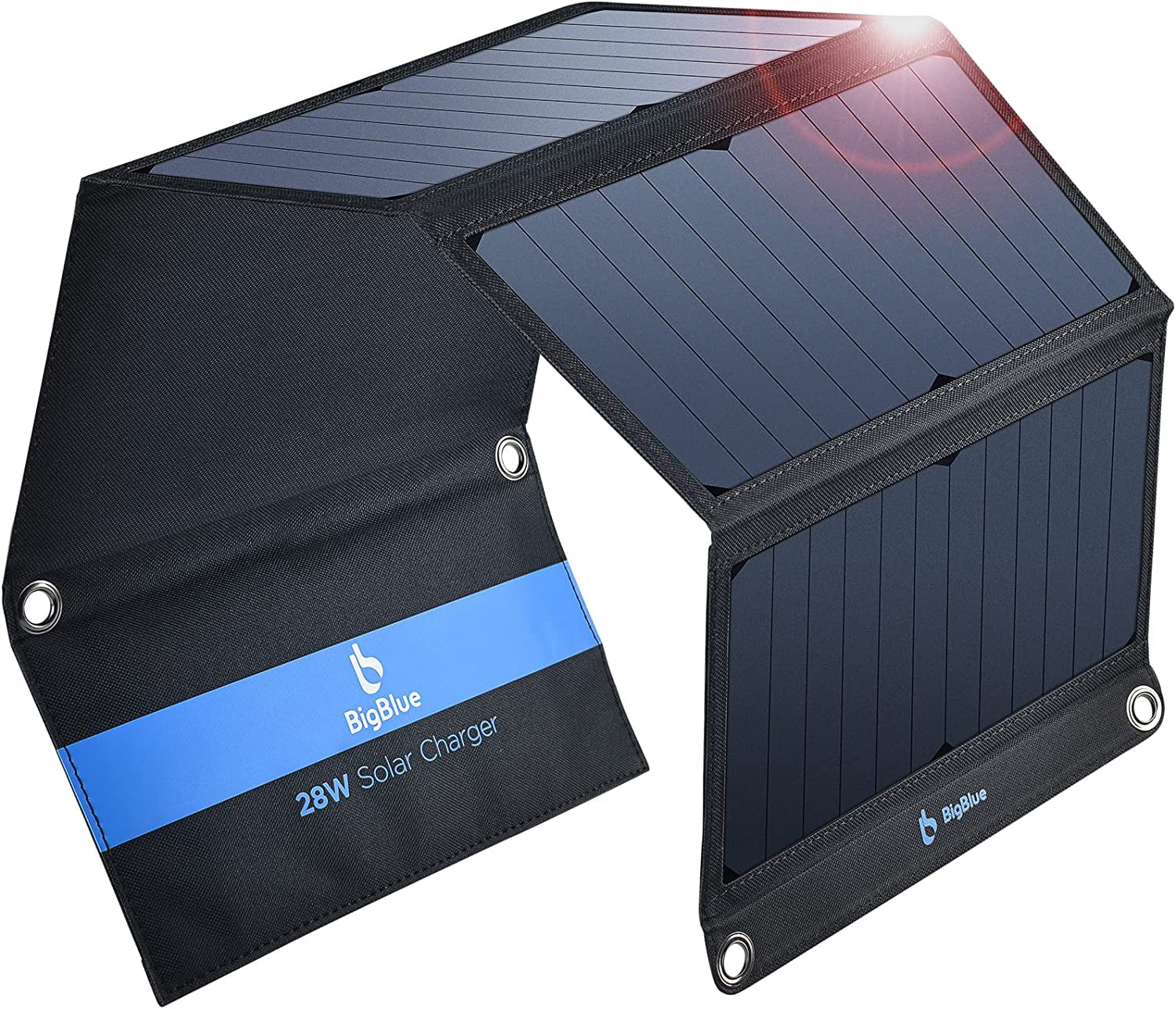 BigBlue 28W Solar Panel Charger, 3 USB Ports Portable Solar Panel with SunPower, Solar Charger for Cell Phone Hiking Camping Emergency Outdoors