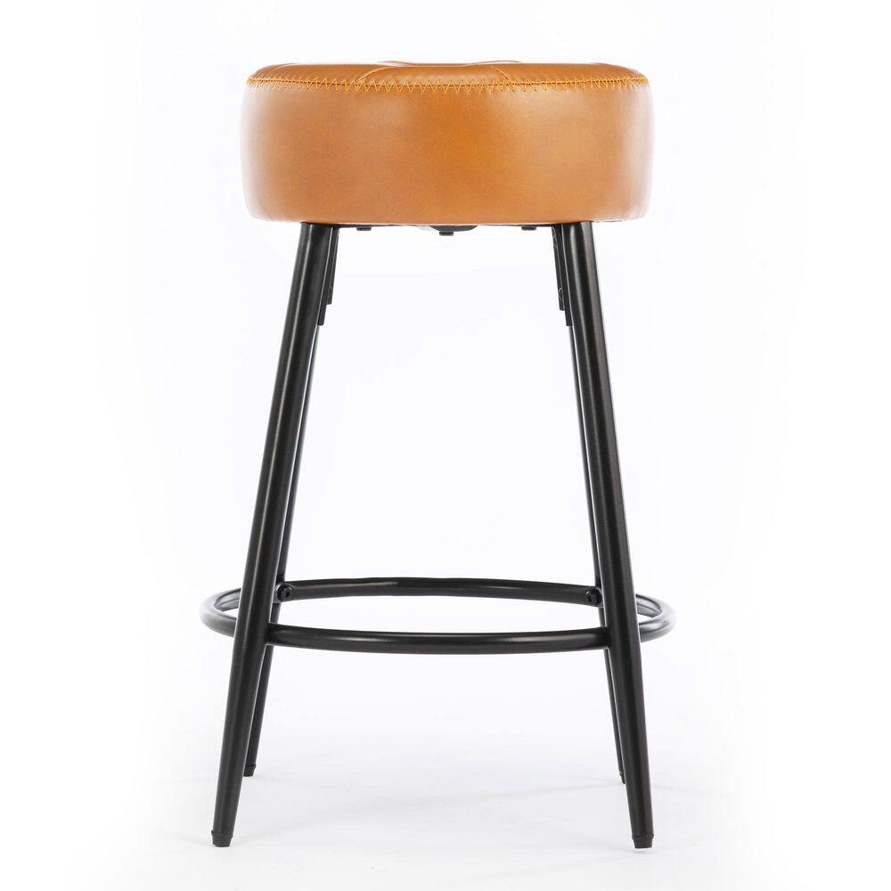 LUE BONA 24 in. Whiskey Brown Backless Faux Leather Counter Height Bar Stools with Metal Frame (Set of 4) LB22CH0004-100