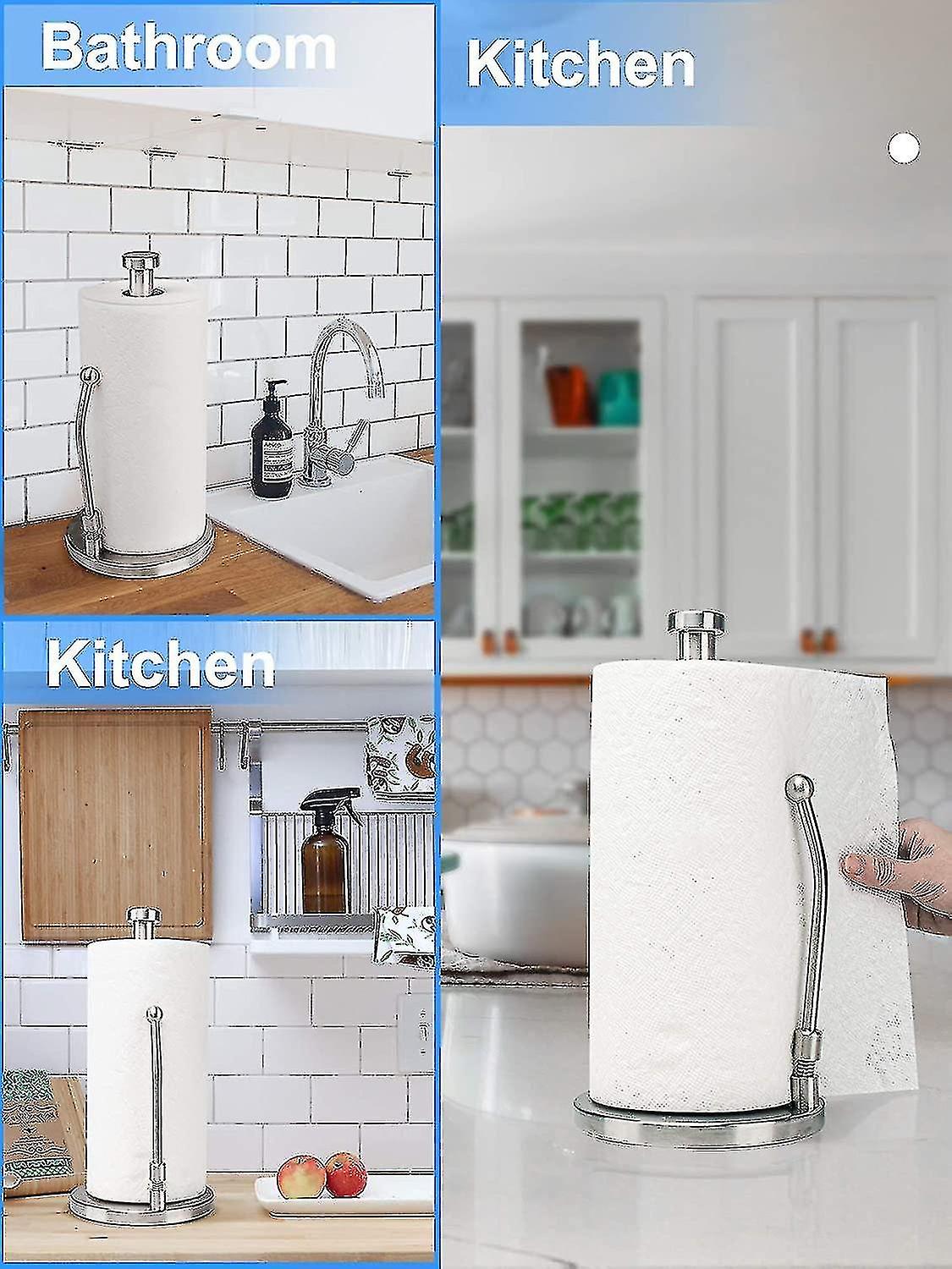 Upgraded Kitchen Roll Holder With Tension Arm Stainless Steel Paper Towel Holder