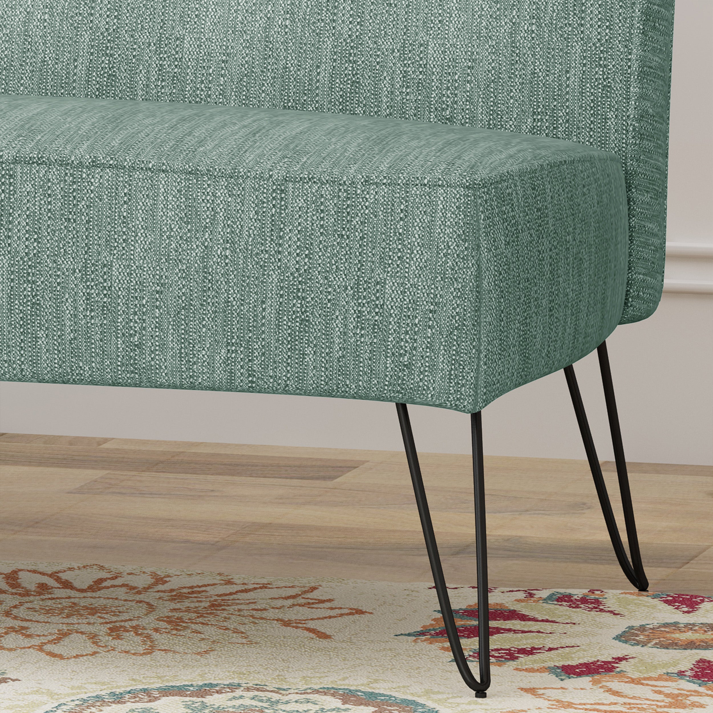 Simona Modern Fabric Settee with Hair Pin Legs