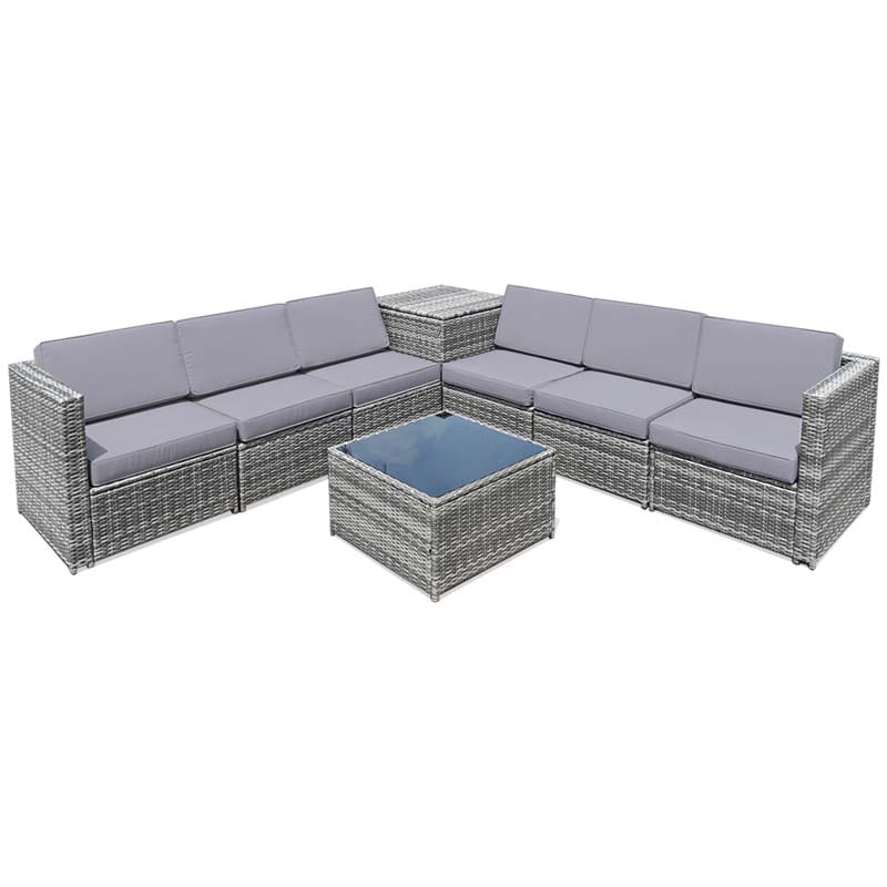 8 Pcs Rattan Patio Sectional Sofa Couch Set Outdoor Wicker Furniture Set with Storage Table & Cushions