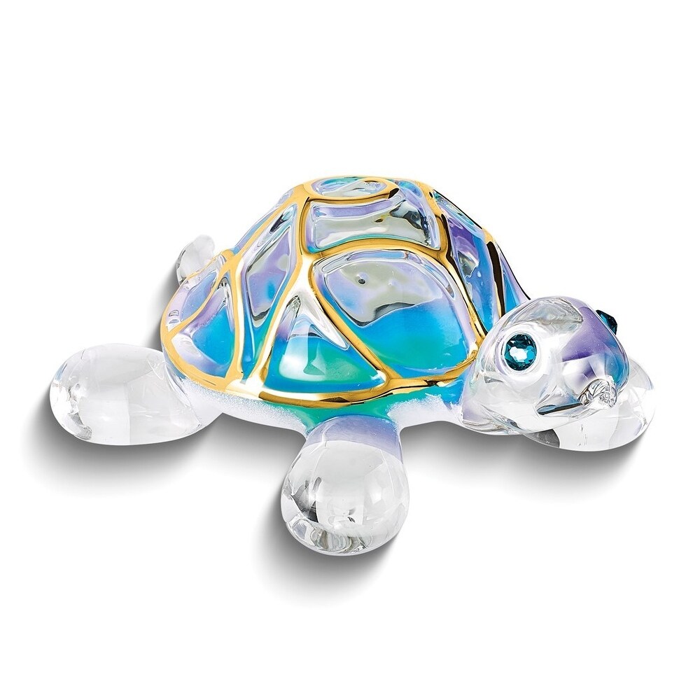 Curata Tiffany The Turtle Handcrafted Glass Figurine with 22k Gold Trim   3.5\