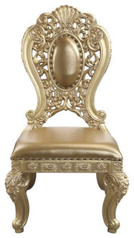 Benzara BM262153 S/2 Side Chair With Scroll Crown Back  ampOrnate Motifs  Gold   Victorian   Dining Chairs   by Uber Bazaar  Houzz