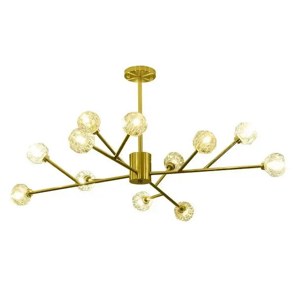 Retro Brass Sputnik Crystal Ball Shade Branches Chandeliers Hanging Pendant Ceiling Light Polished Gold