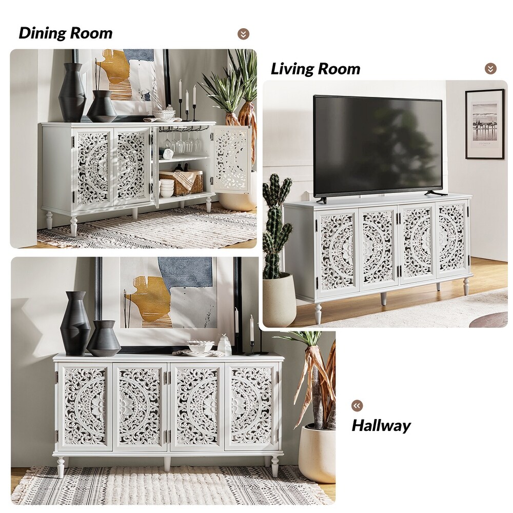 Ismenides Traditional Floral carved Built in Lighting Storage Sideboard With Adjustable shelves By HULALA HOME