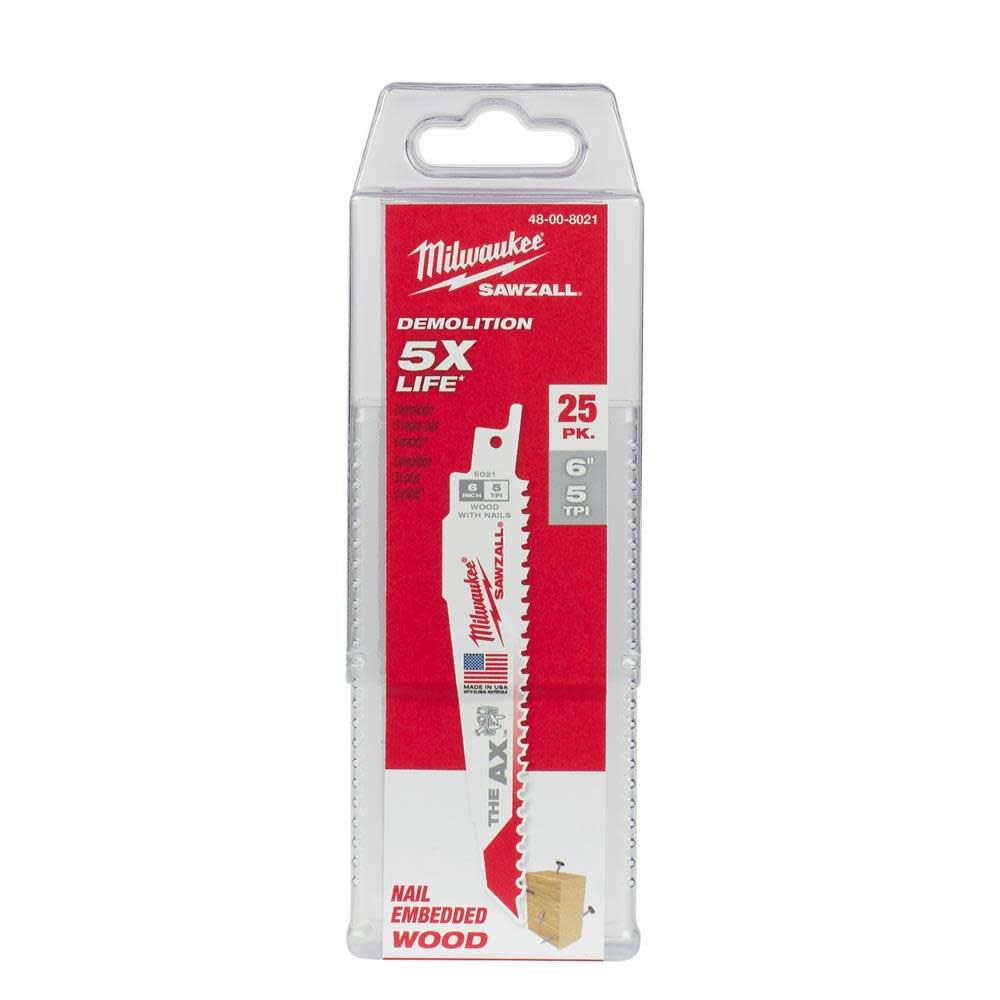 Milwaukee 6 in. 5 TPI The Ax SAWZALL Blade 25PK 48-00-8021 from Milwaukee