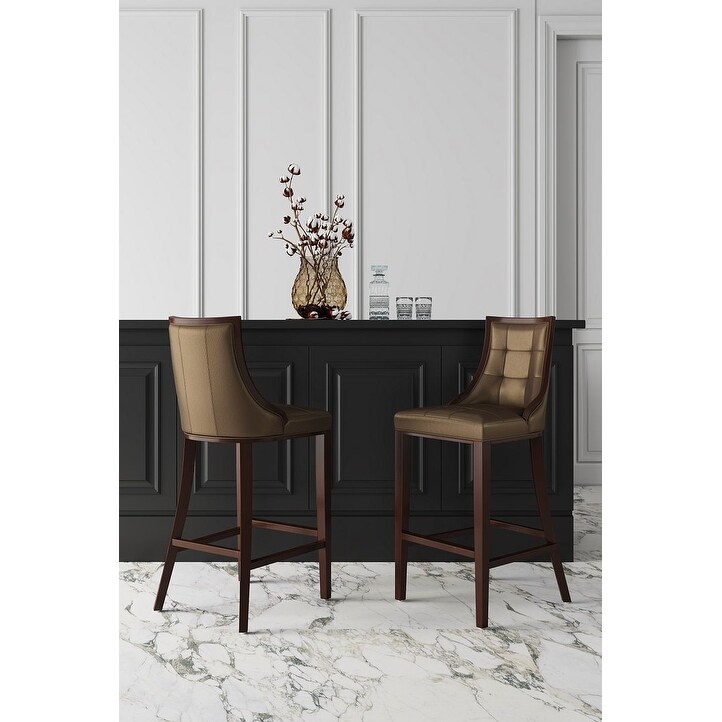 Manhattan Comfort Fifth Avenue 45 in. Walnut Beech Wood Bar Stool (Set of 2)