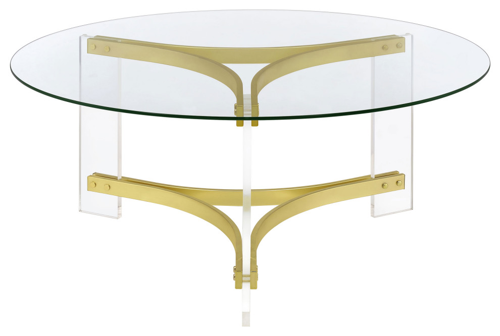 Janessa Round Glass Top Coffee Table With Acrylic Legs Clear and Matte Brass   Modern   Coffee Tables   by Modon  Houzz