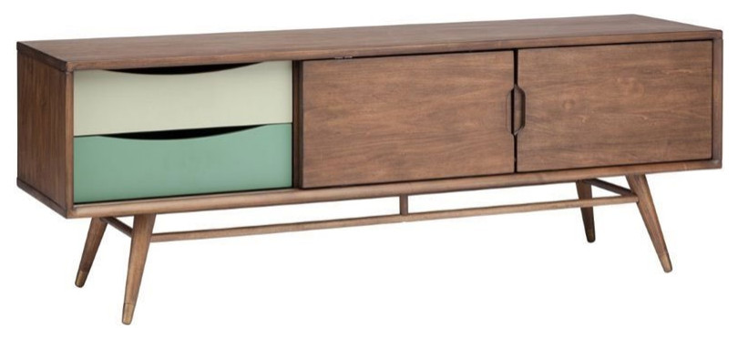 Maklaine 59.25 quotTV Stand in Walnut   Midcentury   Entertainment Centers And Tv Stands   by Homesquare  Houzz