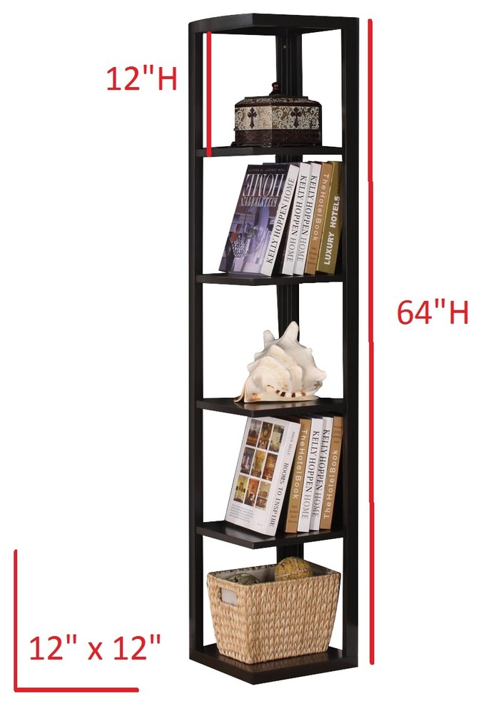 Damian 5 Tier Corner Bookcase  Espresso   Transitional   Bookcases   by Pilaster Designs  Houzz