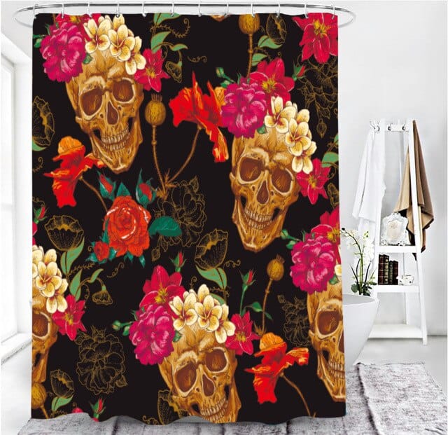 Skull Print Shower Curtain, Bath Mat, Toilet Lid Cover Or Bathroom Carpet