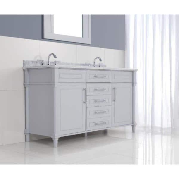 Home Decorators Collection Aberdeen 60 in W x 22 in D x 345 in H Bath Vanity in Dove Gray with White Carrara Marble Top