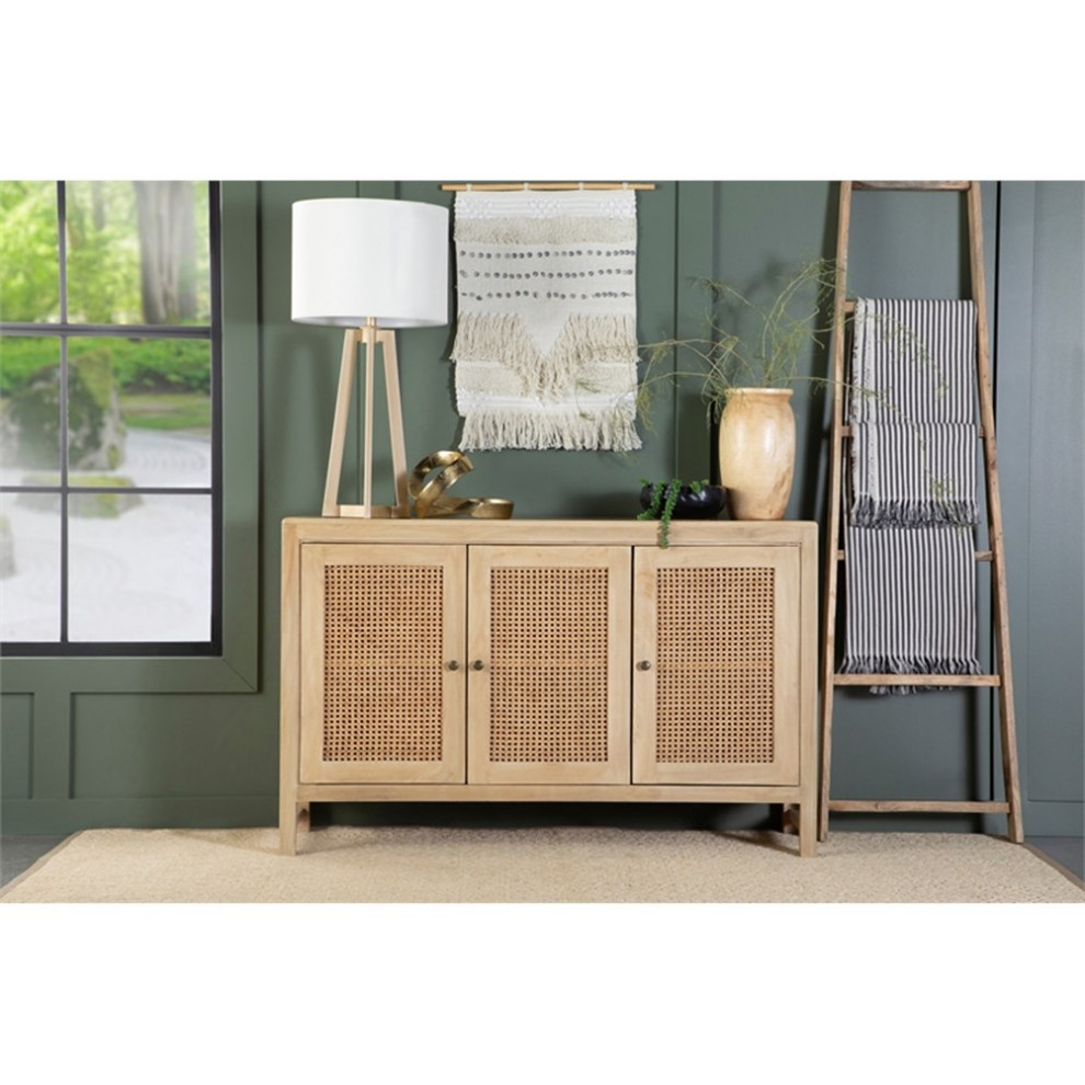 Coaster Amaryllis Rectangular 3 door Wood Accent Cabinet Natural   Tropical   Accent Chests And Cabinets   by Homesquare  Houzz