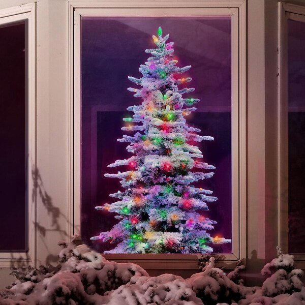 Fraser Hill Farm 9foot Flocked Pine，Multicolor LED