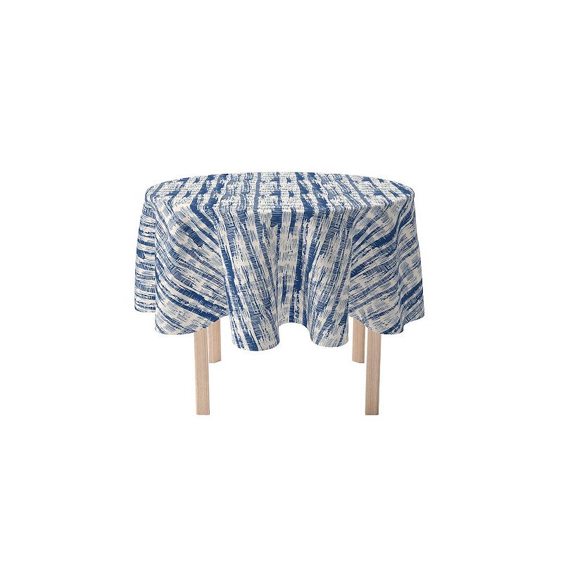 Round Tablecloth， 100% Polyester， 60 Round， Blue Batik Stripe