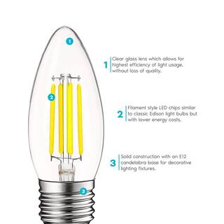 LUXRITE 60-Watt Equivalent B10 Dimmable Edison LED Light Bulbs Torpedo Tip Clear Glass 5000K Bright White (12-Pack) LR21608-12PK