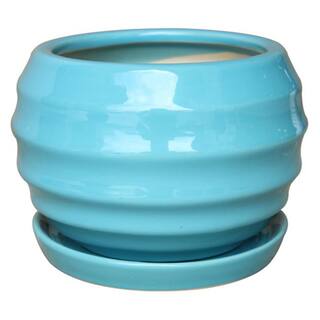 Trendspot 9 in. Lantern Bell Ceramic Planter in Aqua CR00301-09B