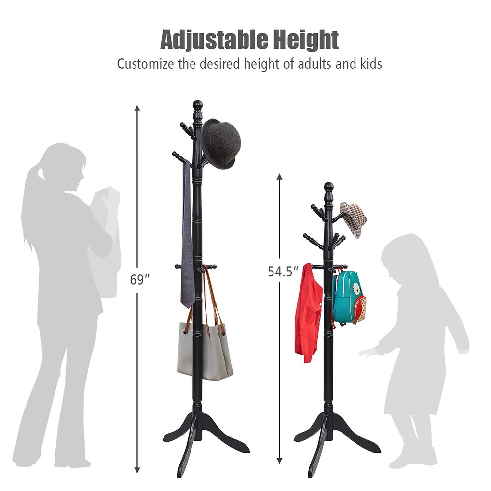 Costway Coat Rack Wooden Hall Tree 2 Adjustable Height w/ 9 Hooks   See details