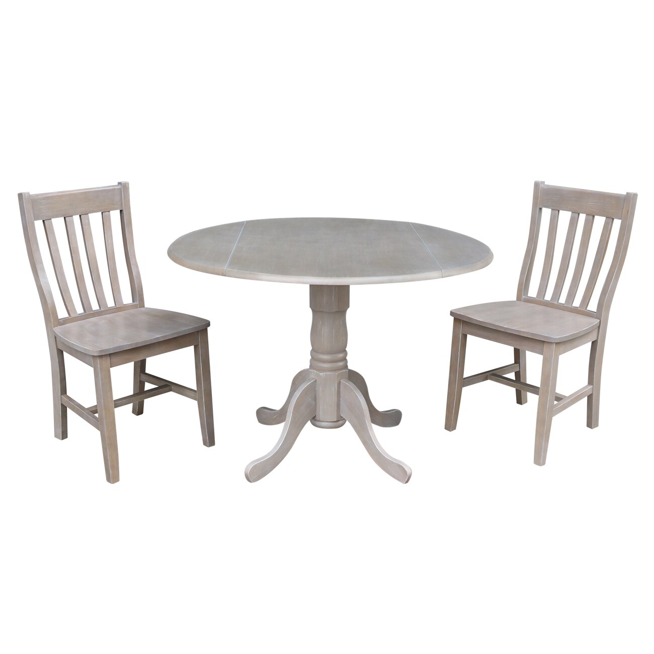 42 inch Drop Leaf Table with Two Slat Back Dining Chairs - 3 Piece Set