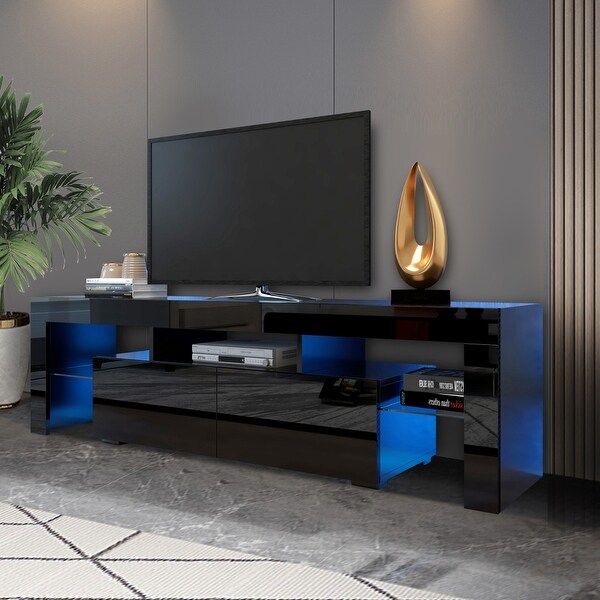 63''L Matt Laminate Finish LED TV Stand Cabinet with 2 Doors，up to 70''