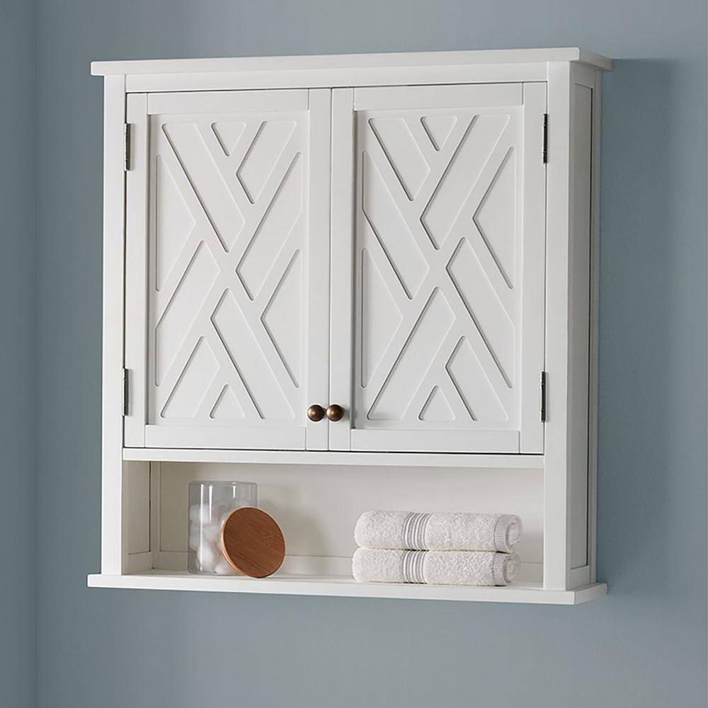 Alaterre Furniture Coventry 27 in. W Wall Cabinet with Two Doors and Open Shelf in White ANCT75WH