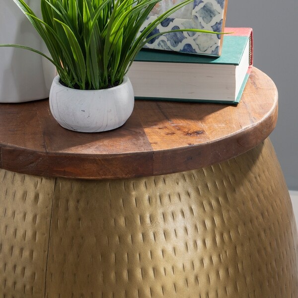 Kayvon Drum Side Table with Storage Gold