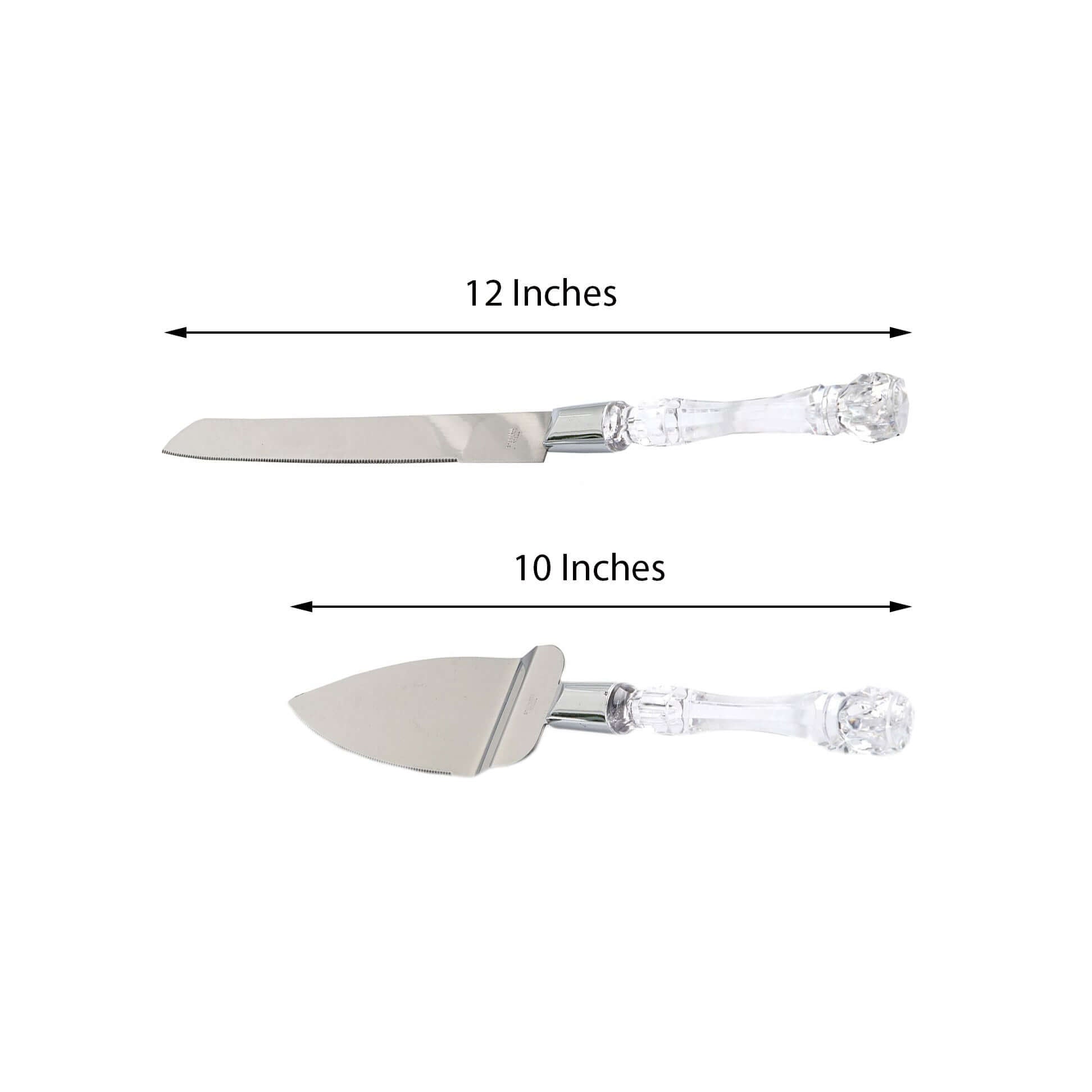 2 Set Stainless Steel Knife and Server Party Favors Set With Clear Acrylic Handle Free Gift Box 10