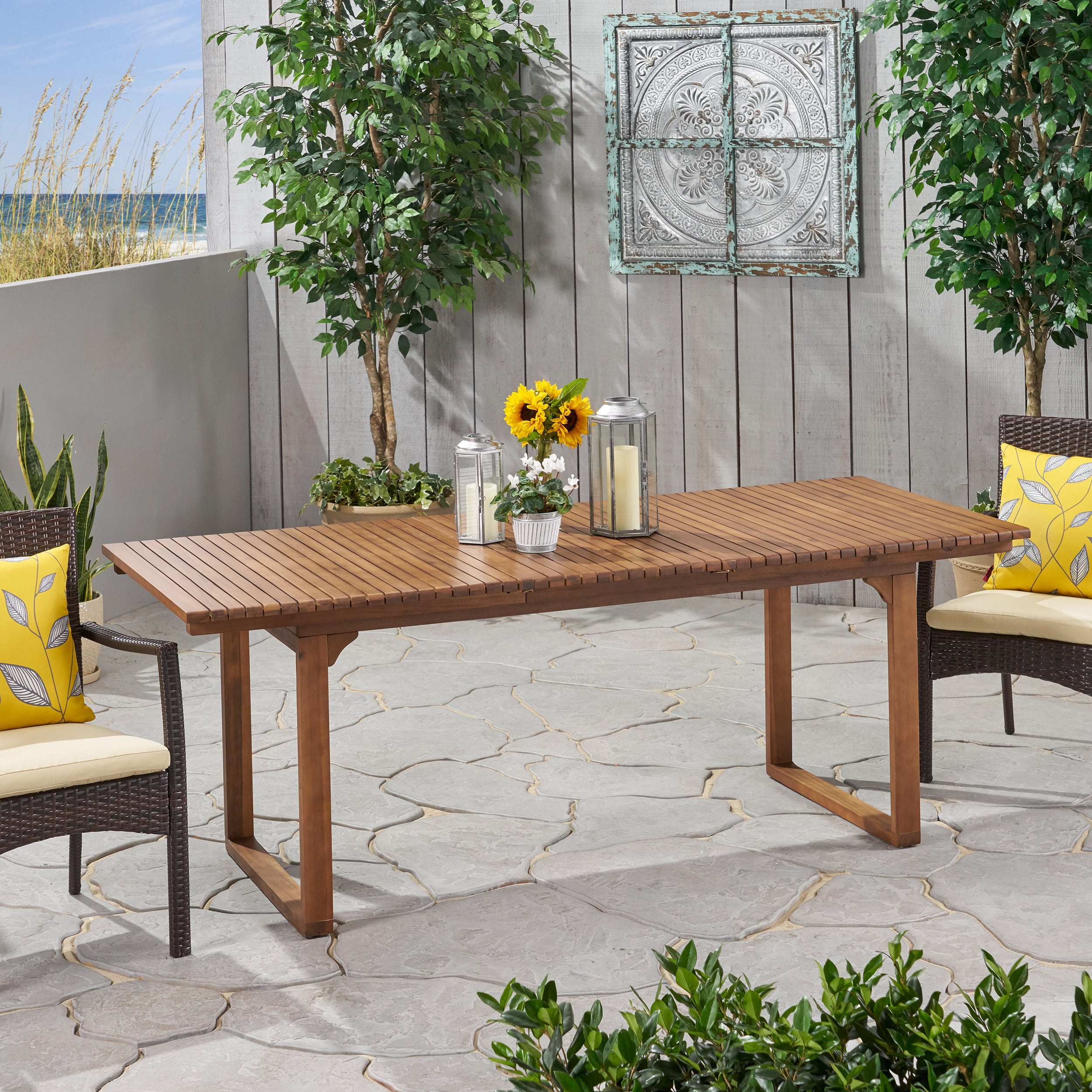 Yilia Outdoor Expandable Acacia Wood Dining Table