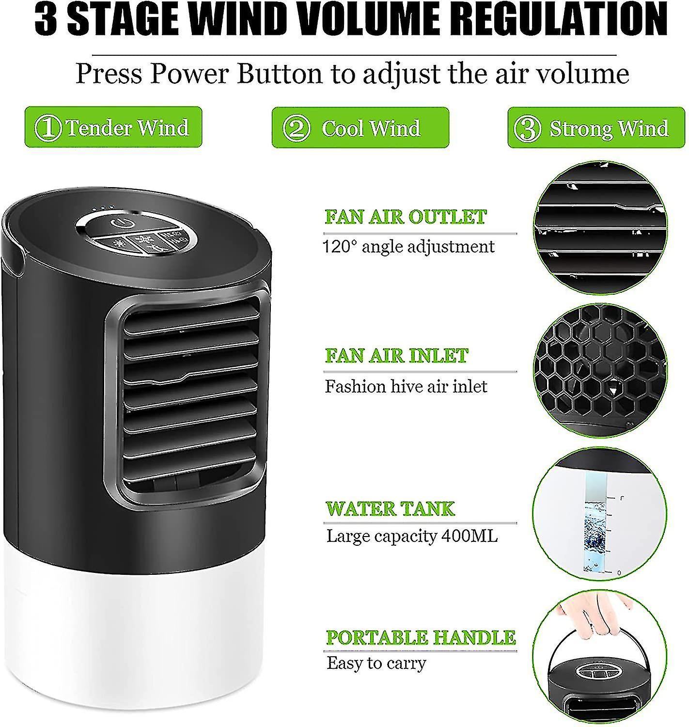 Born Pretty Portable Air Conditioner， Mini Personal Air Cooler Desk Fan 3 Speeds， Timer， 7 Colors Led Light Air Cooling Fan With Quiet Air Circulator