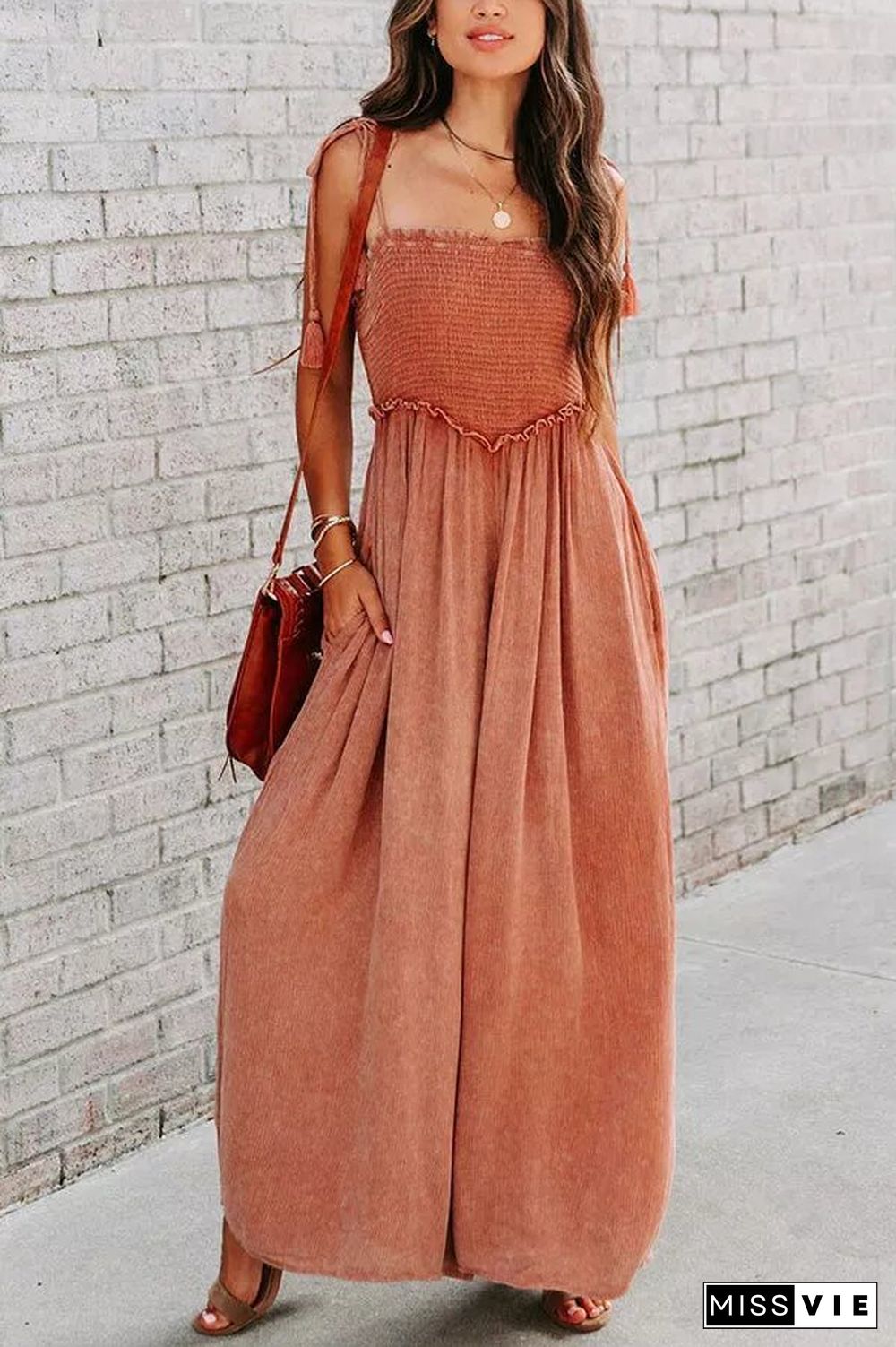 Smocked Pocket Wide Leg Slip Jumpsuit