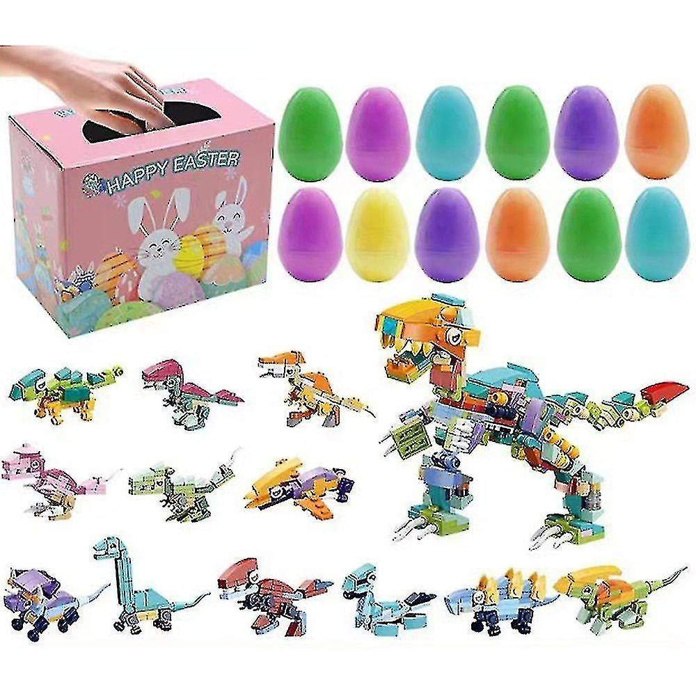 12 Pack Surprise Eggs Prefilled Dinosaur Building Blocks Toys Easter Egg Hunt Easter Basket Filler E