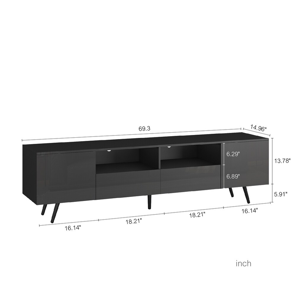 16 Colors LED TV Stand for 65 Inch TV  Wood Entertainment Center Console Table with Open Shelves   2 Drawers for Living Room