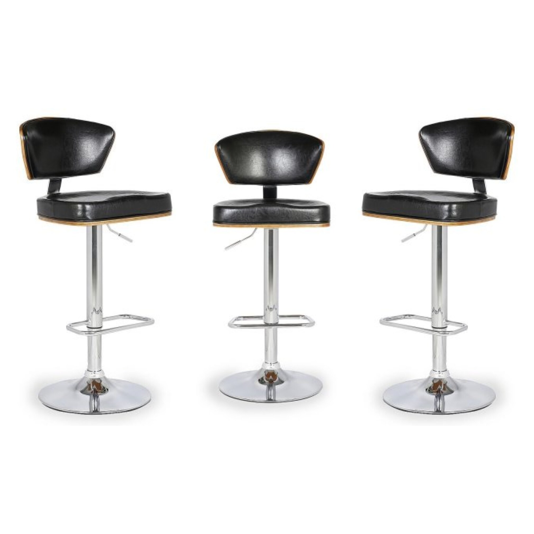 Black Leather Bar Stool， Set of 3 (One Time Deal)