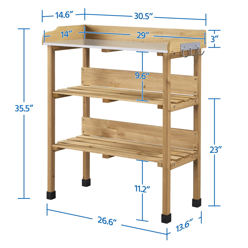 Yaheetech Outdoor Potting Bench Table Garden Wooden Potting Station with Storage Shelf, Natural Wood