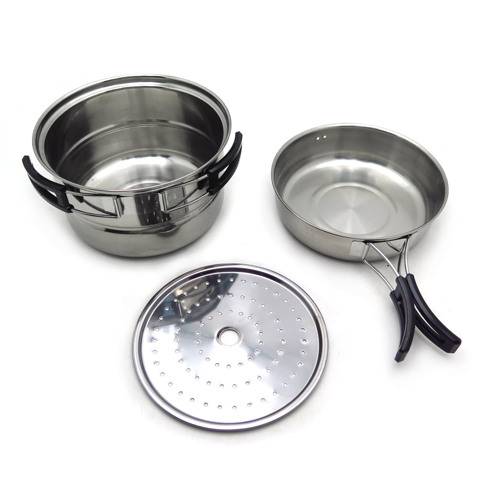 HTTMT- Silver Portable Outdoor Cookware Camping Hiking Picnic Cooking Bowl Pan Pot Set