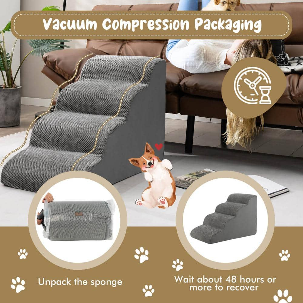 ANGELES HOME 4-Tier Foam Non-Slip Dog Steps with Washable Zippered Cover 108CKPW31GR