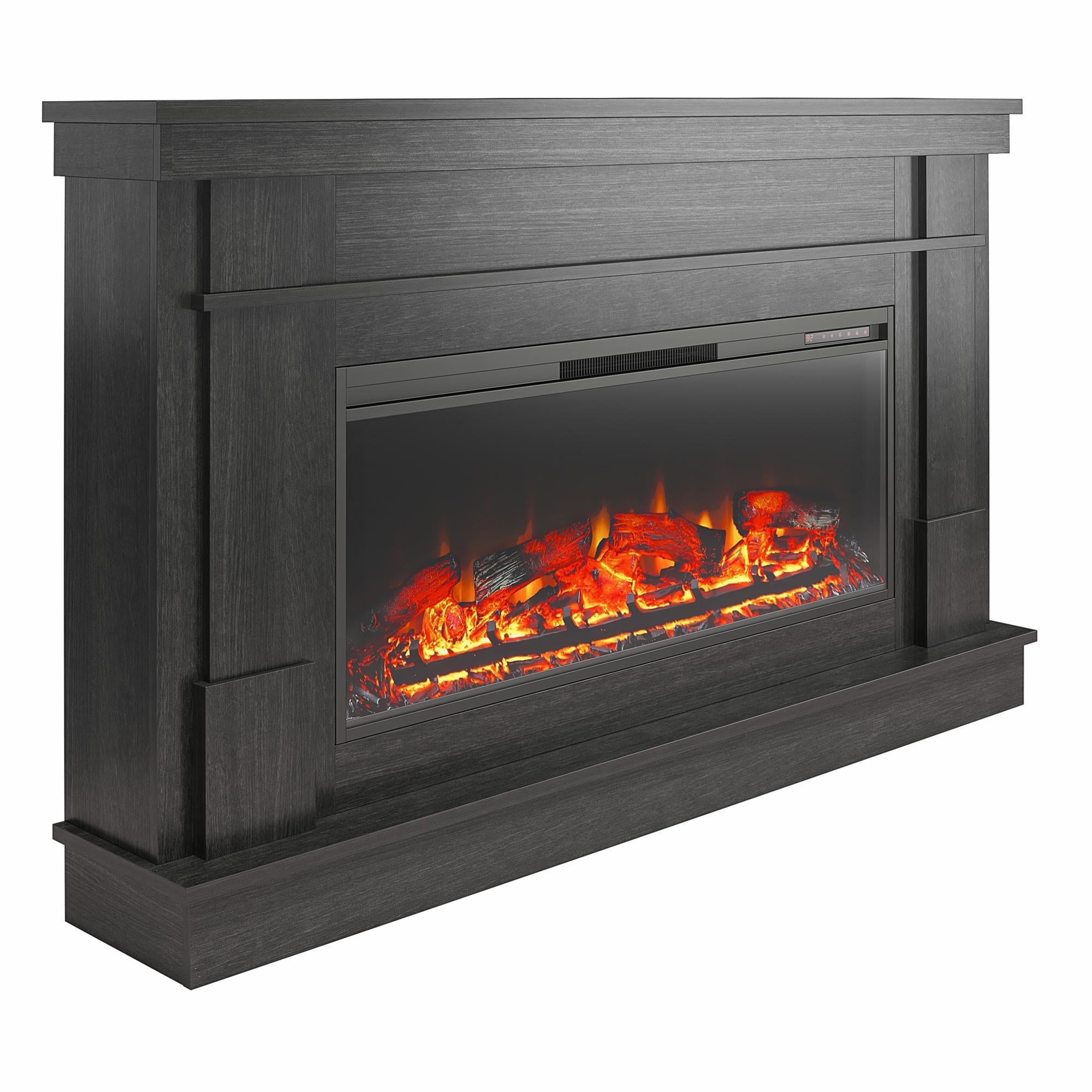 Ameriwood Home Elmdale Wide Mantel with Linear Electric Fireplace, Black Oak