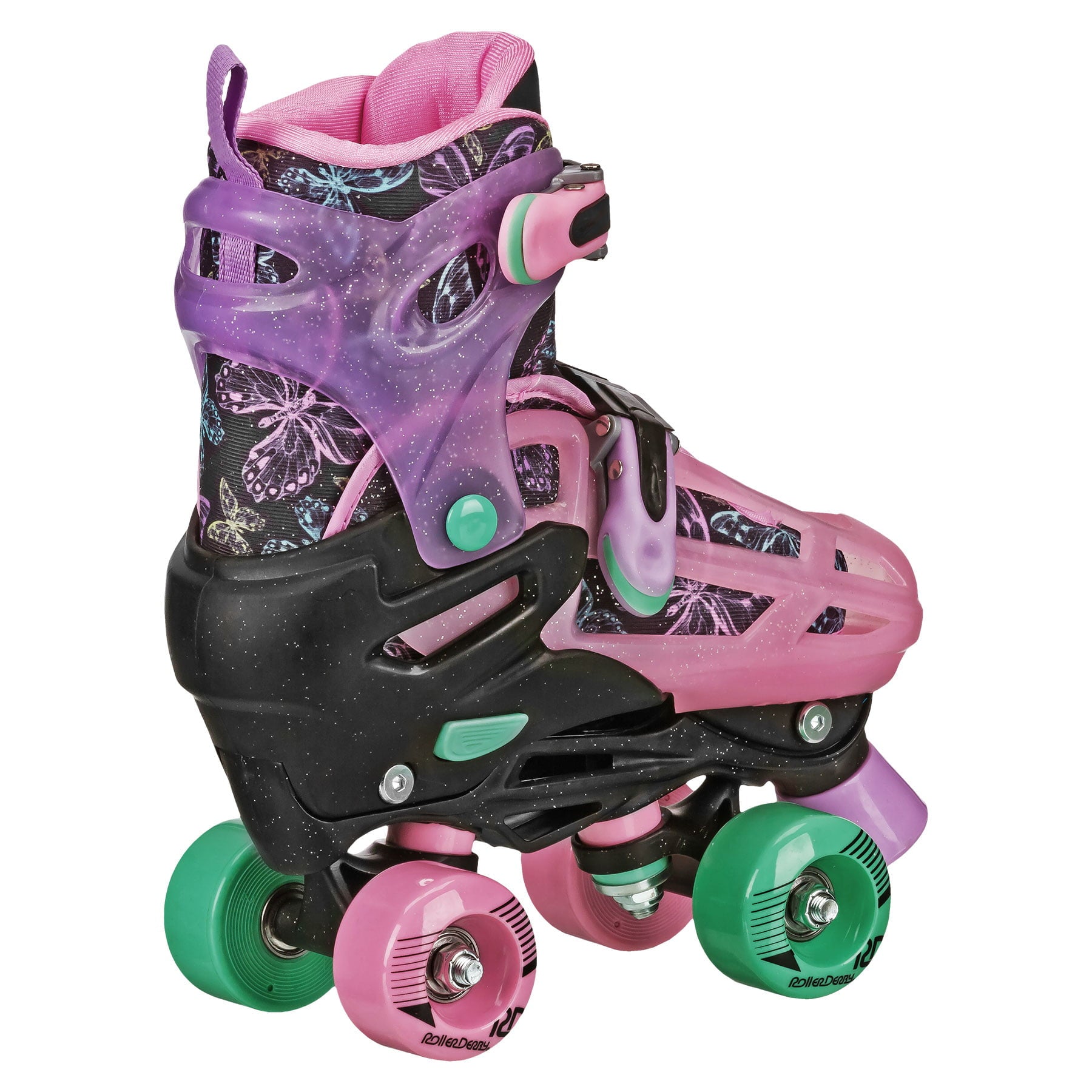 Roller Derby Sprinter Girl's 2-in-1 Quad Roller and Inline Skates Combo, Butterfly (Size 3-6)