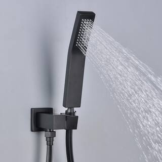 Aurora Decor Aca 1-Spray Patterns 12 in. Ceiling Mount Dual Shower Heads with Rough-in Valve Body and Trim in Matte Black AD-88005B