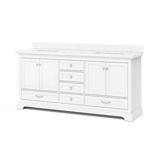 Home Decorators Collection Bluestern 72 in. W x 20 in. D x 34.5 in. H Bath Vanity in White with Lightly Veined Engineered Stone Top HDTD72VW