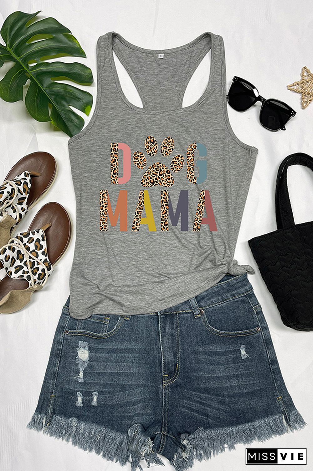 Leopard Dog Mama Sleeveless Tank Top Wholesale