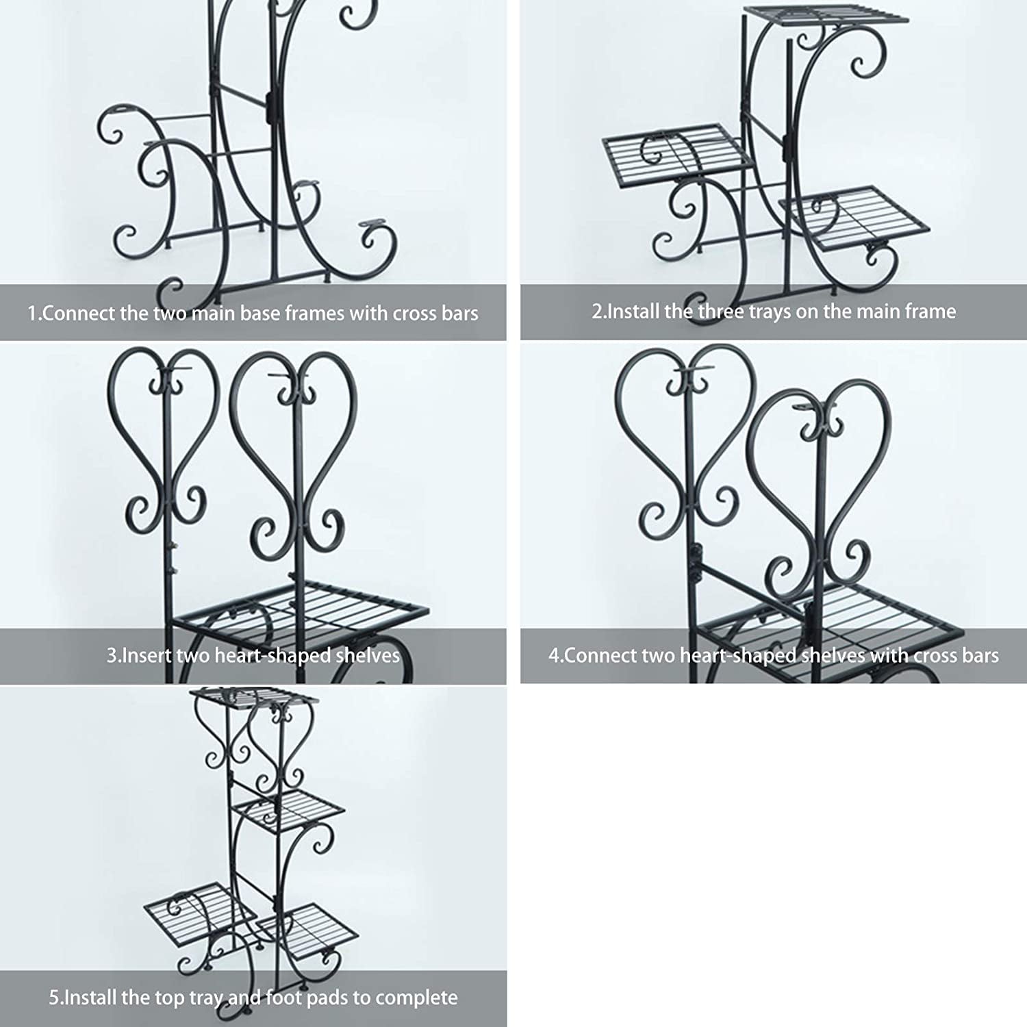 Flkoendmall 5-Tier Flower Pot Rack Balcony Garden Metal Flower Plant Shelf Decor Rack Black