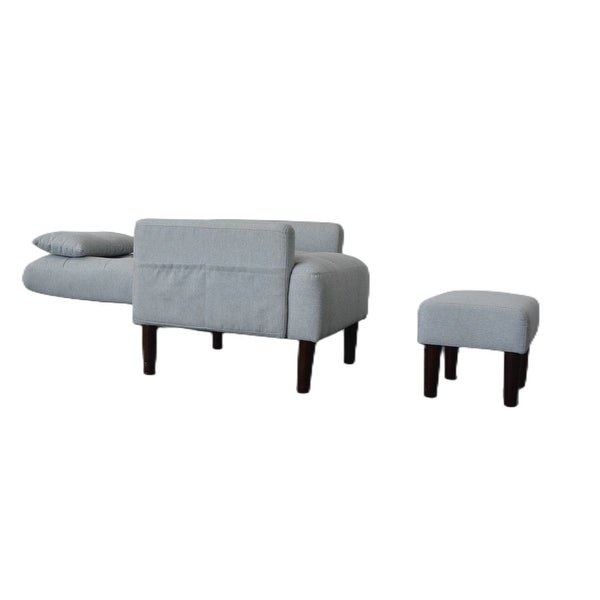 Gray Fabric Leisure Accent Sofa Chair with Ottoman Adjustable