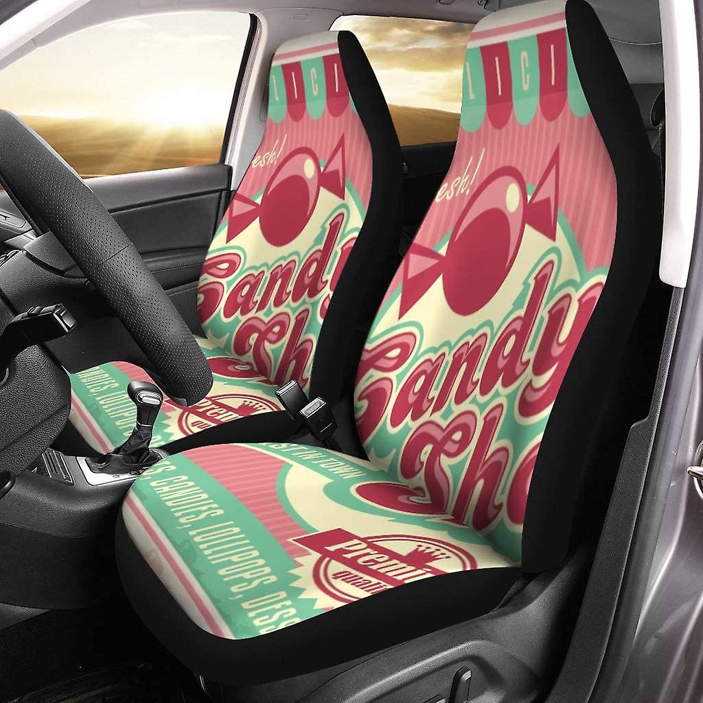 Set Of 2 Car Seat Covers Vintage Poster Template Candy Shop Universal Auto Front Seats Protector Fits For Car，suv Sedan，truck