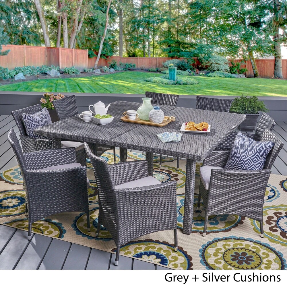 Aristo Outdoor 9 piece Square Wicker Dining Set with Cushions by Christopher Knight Home