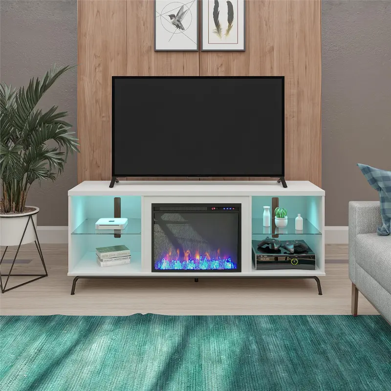 Melbourne White 70 TV Stand with Fireplace