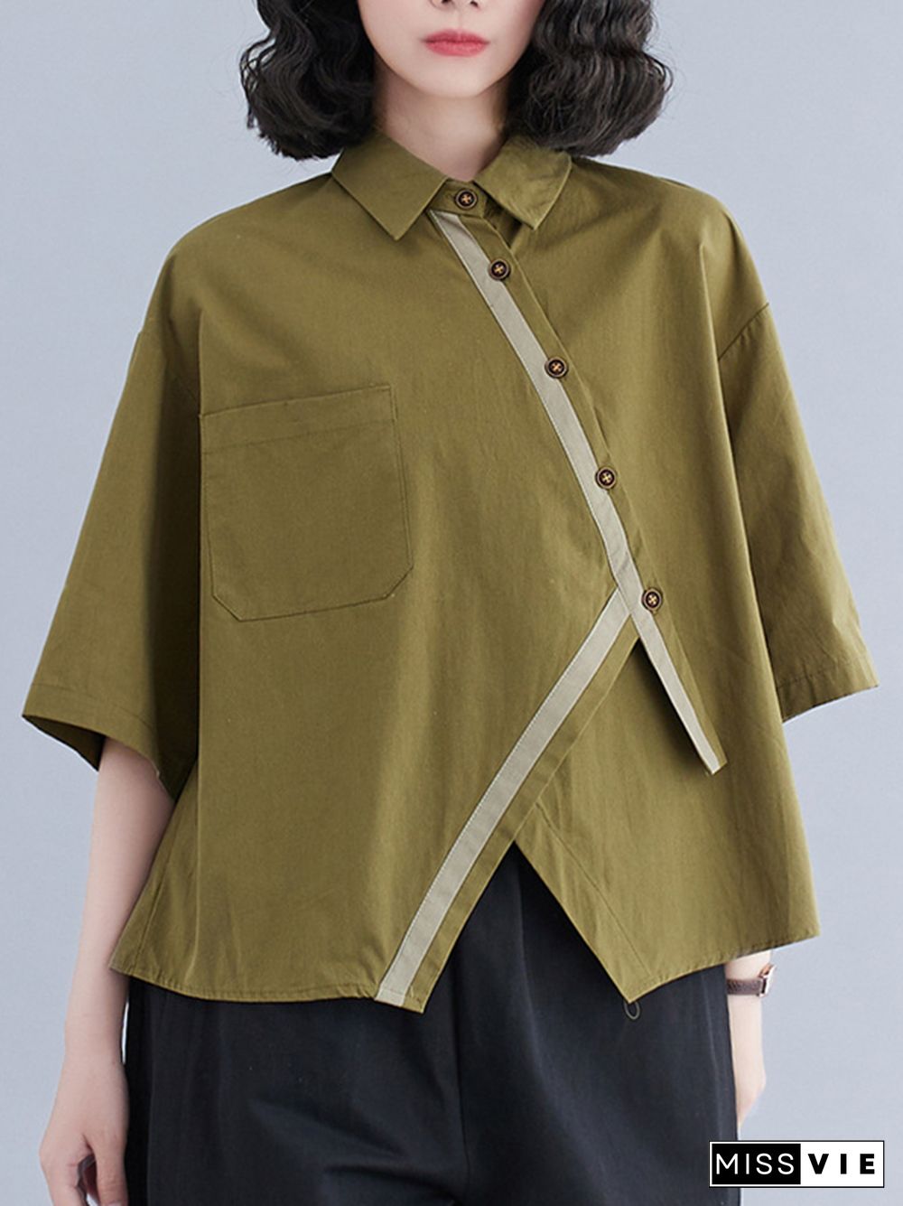 Half Sleeves Irregular Clipping Lapel Blouses&Shirts Tops