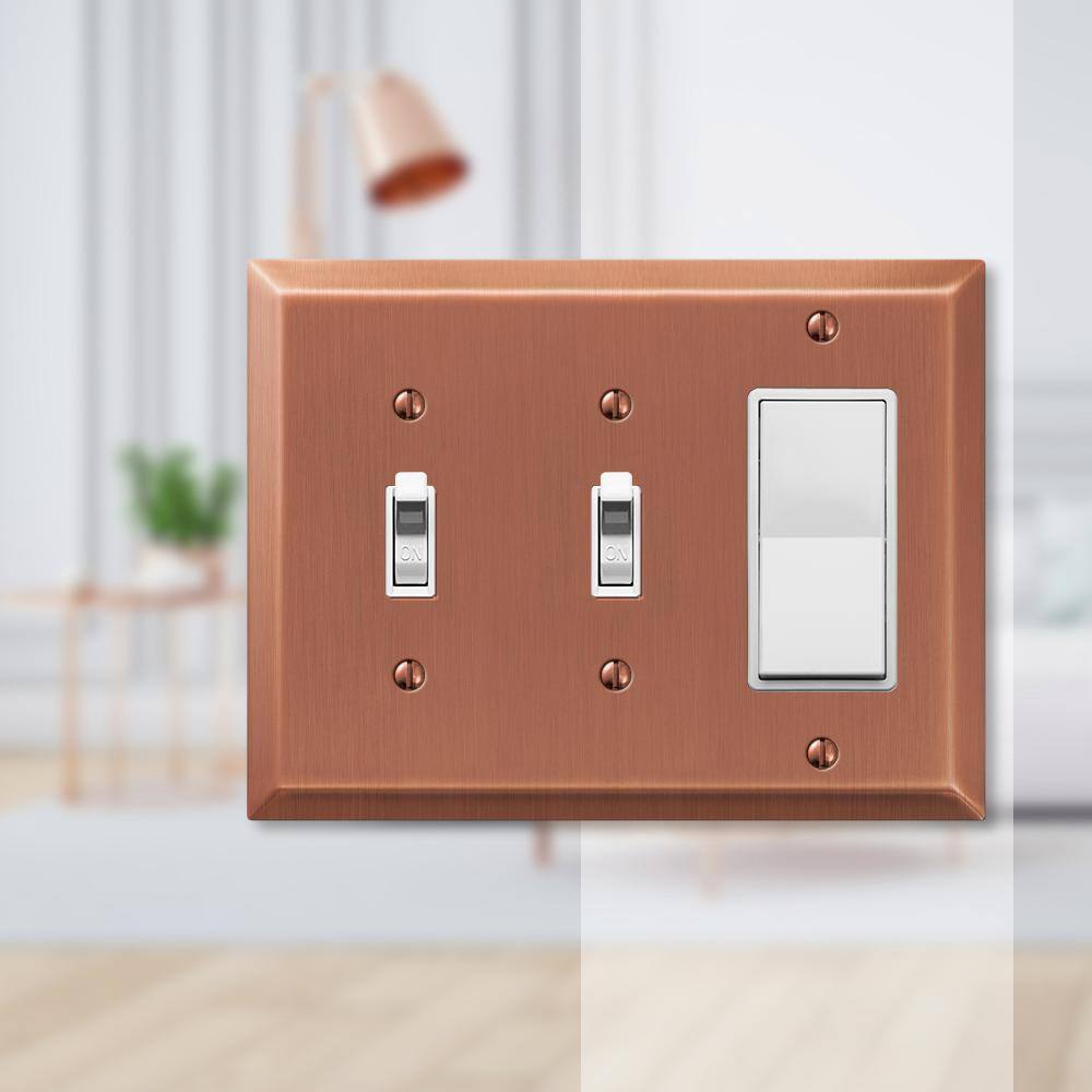 AMERELLE Metallic 3 Gang 2-Toggle and 1-Rocker Steel Wall Plate - Antique Copper 163TTRAC